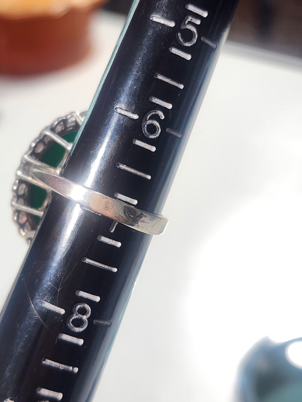 “Vintage Sterling Silver Large Oval Green Onyx Cabochon Statement Ring Boho”. 7 - Picture 6 of 6